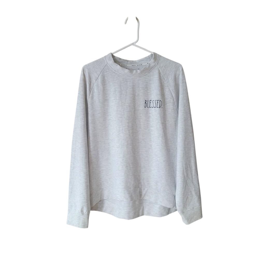 Rae Dunn Lounge sweatshirt,Crewneck "Blessed", Hilo hem,L